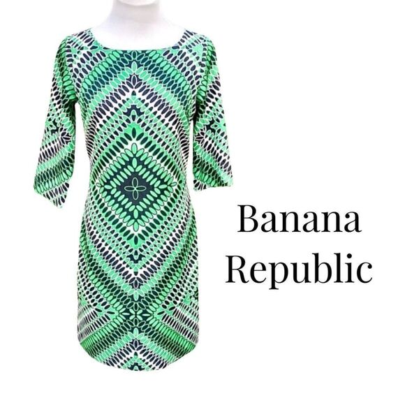 BANANA REPUBLIC Bateau Neck Geometric Sheath Dress in Emerald Green Sz 0 EUC - Picture 1 of 12